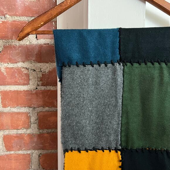 Vintage 70s Cashmere Patchwork Scarf Made in England 46x11 Preppy Classic - Picture 5 of 5